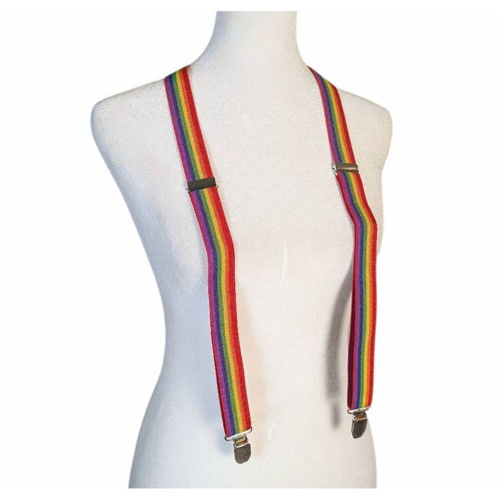 Rainbow multicolor striped suspenders unisex adjustable NWOT